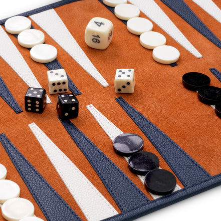 Set de călătorie Backgammon Monte Lago, piele albastră, piele întoarsă portocalie