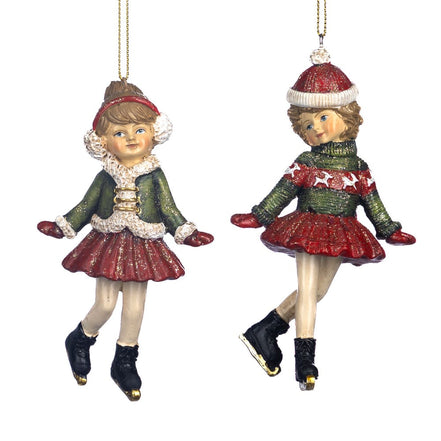 Set 2 Fete cu patine si hainute vintage rosu/verde 12.5cm