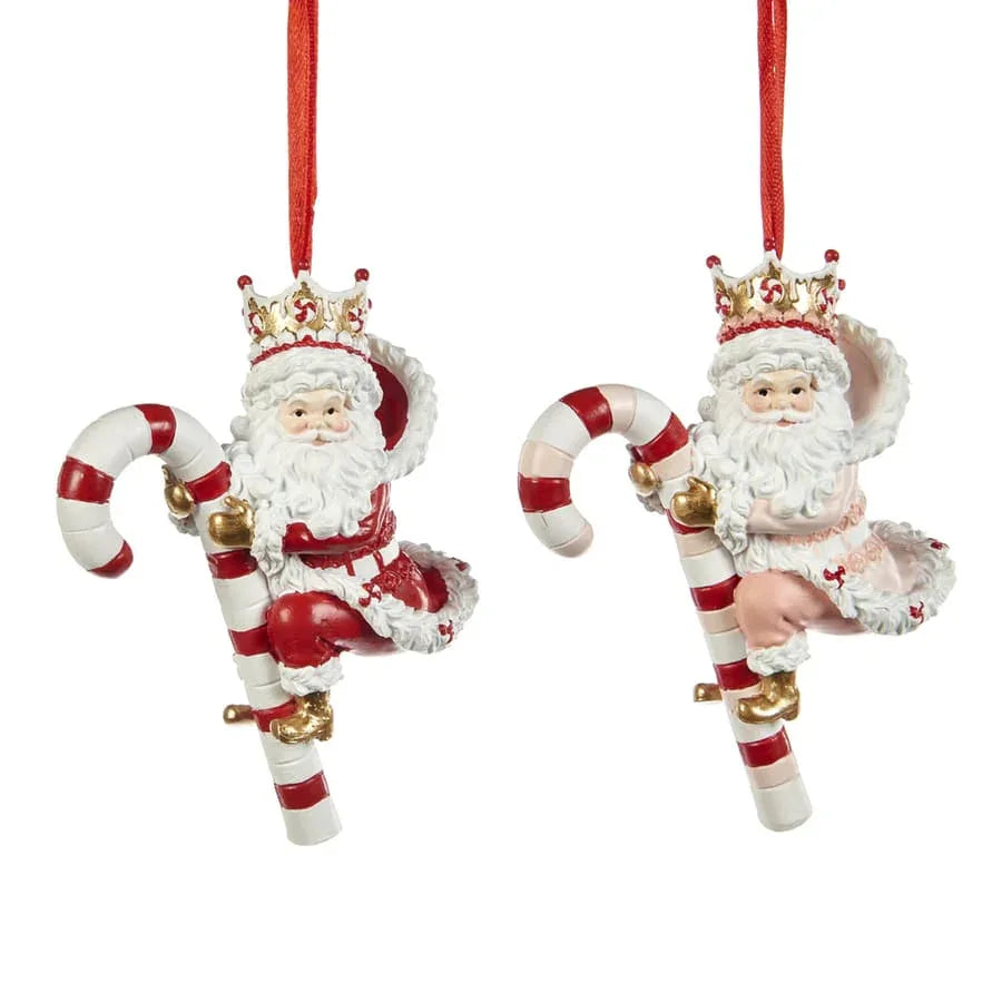 Set 2 Mos Craciun pe Acadea Colectia Candy 10cm rosu/alb/roz