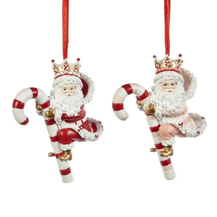 Set 2 Mos Craciun pe Acadea Colectia Candy 10cm rosu/alb/roz