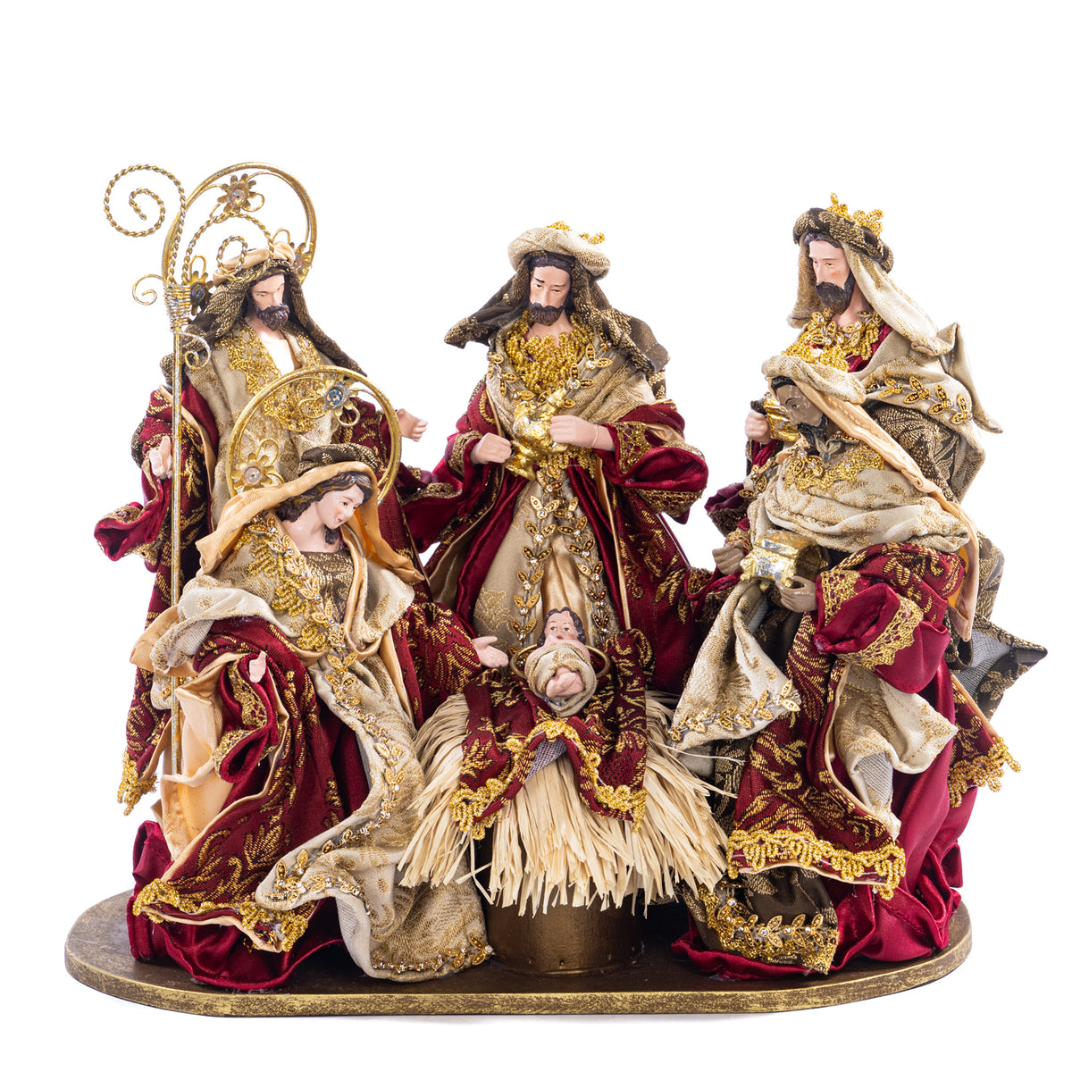Sfânta Familie pe bază, din textil, burgund/crem/maro, 36 cm