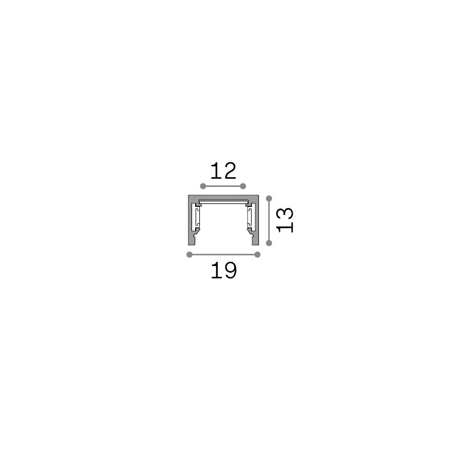 Șină aparentă Stick 2 m, alb – desen tehnic cu dimensiuni