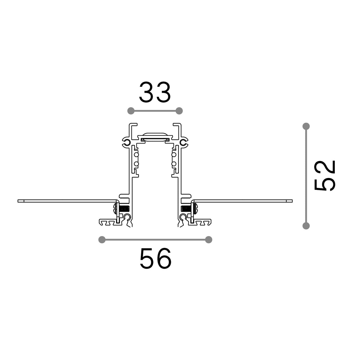 Șină încastrată Ego 1 m, negru – desen tehnic cu dimensiuni