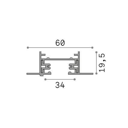 Șină monofazată Link încastrată 2 m, negru – desen tehnic cu dimensiuni