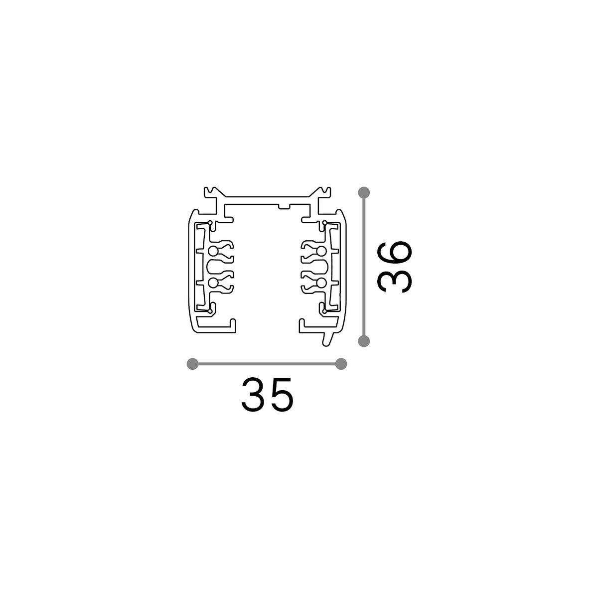 Șină trifazată Link fără ramă 2 m On-Off, alb – desen tehnic cu dimensiuni