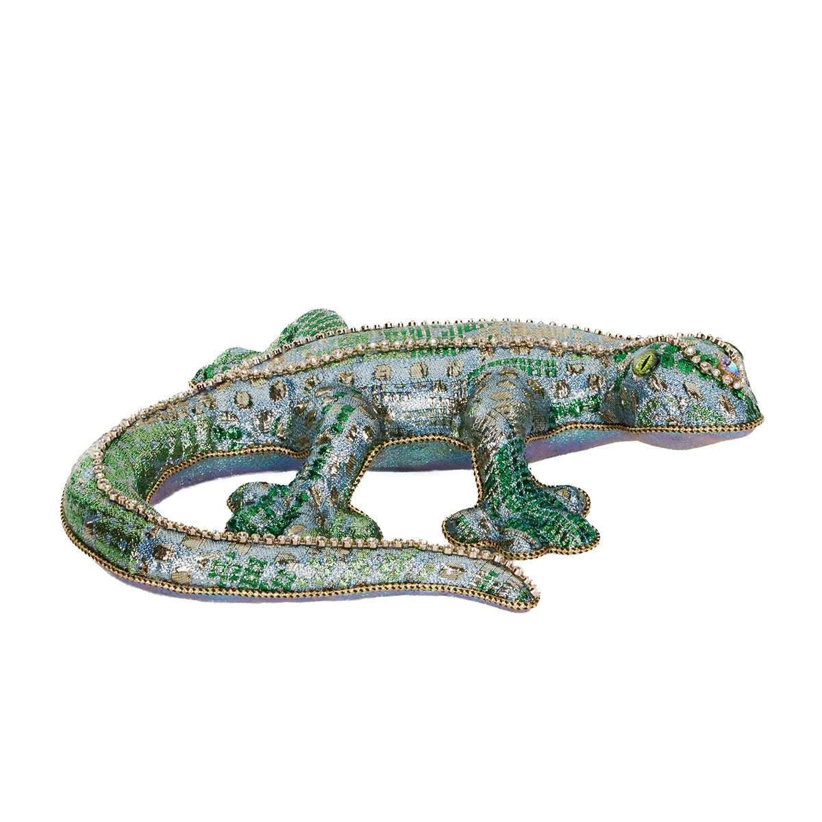 Șopârlă din textil metalizat, verde/auriu, 35 cm
