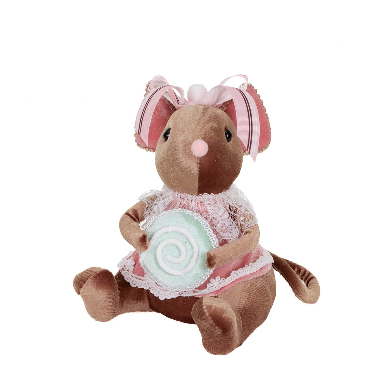 Șoricel fetiță Candy din textil, maro/roz, 21 cm