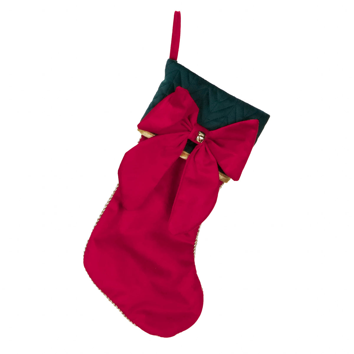 Șosetă de Crăciun din textil cu fundă, roșu/verde, 51 cm