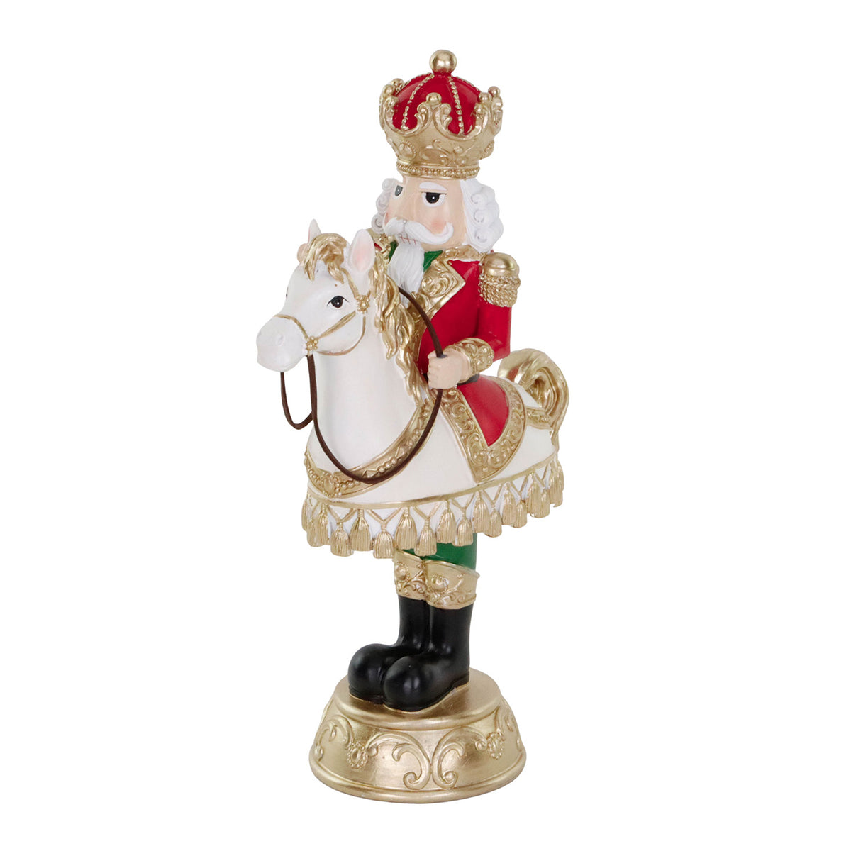 Spărgător de nuci cu cal de jucărie, crem/roșu/auriu, 30,5 cm