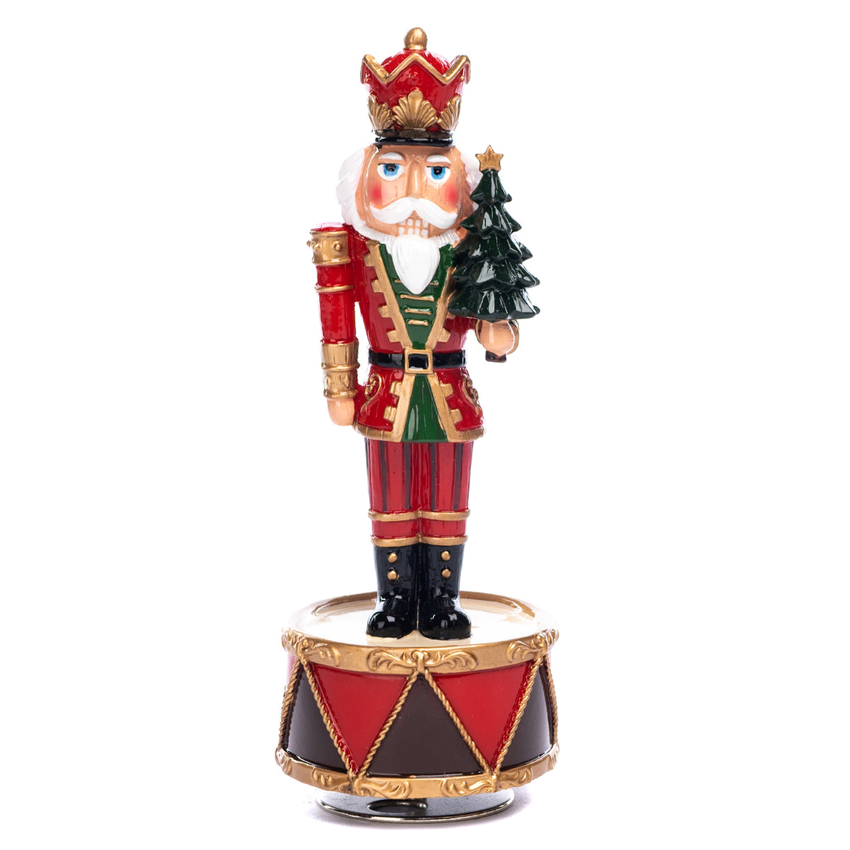 Spărgător de nuci muzical și cu mișcare, cu brad, pe tobă, roșu, 22 cm