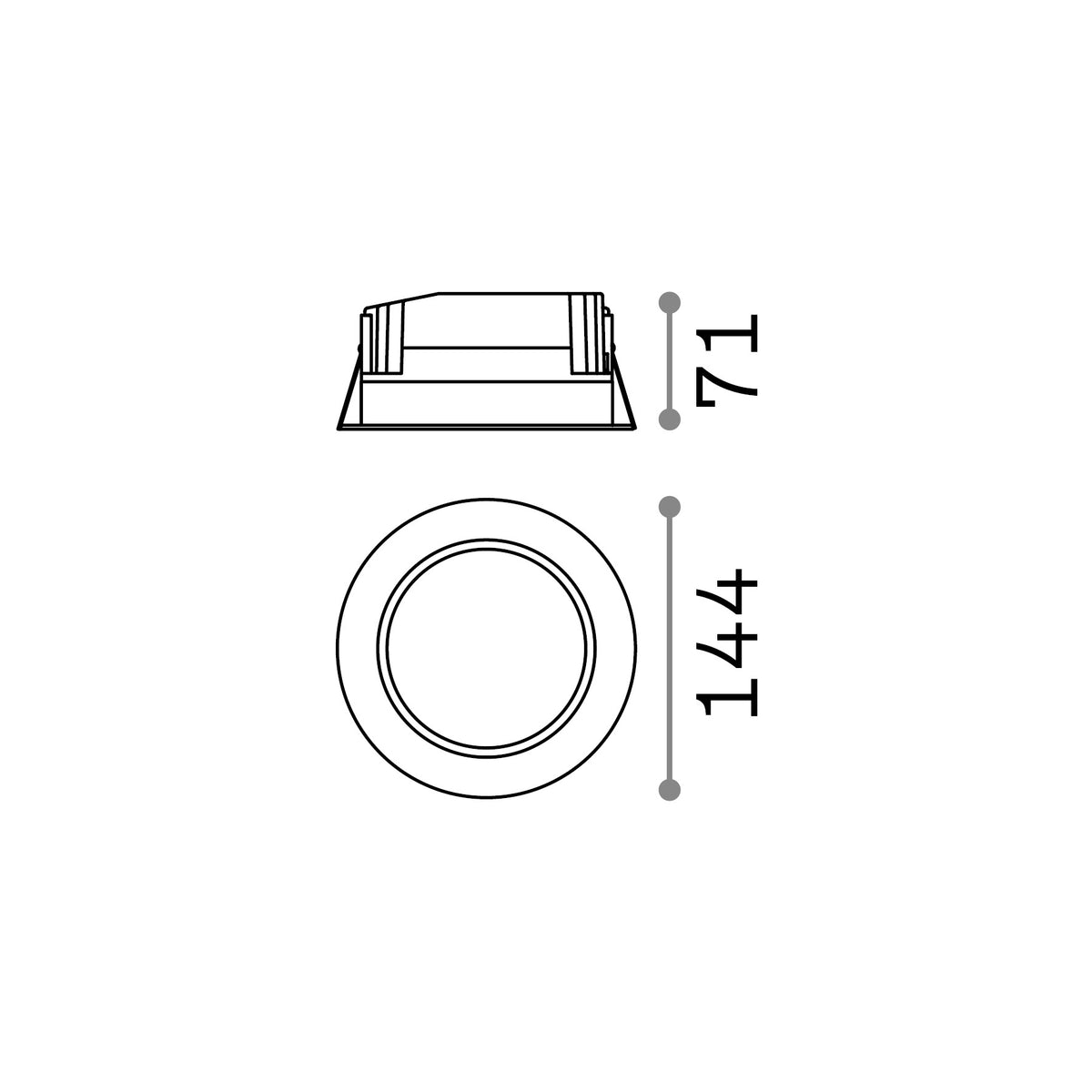 Spot încastrat Basic FI fascicul larg 15W 3000K – desen tehnic cu dimensiuni