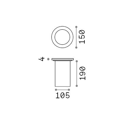 Spot încastrat de exterior Park FI D150 rotund – desen tehnic cu dimensiuni