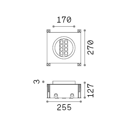 Spot încastrat de exterior Taurus FI D17 – desen tehnic cu dimensiuni