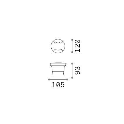Spot încastrat de exterior Way FI D120 rotund dublu – desen tehnic cu dimensiuni