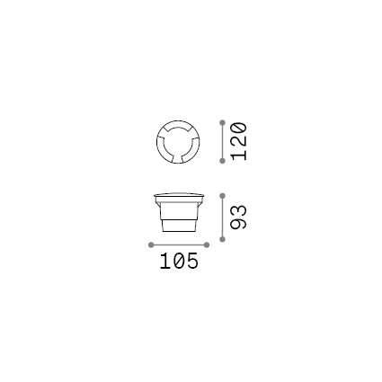Spot încastrat de exterior Way FI D120 rotund triplu – desen tehnic cu dimensiuni