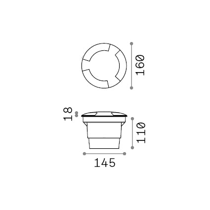 Spot încastrat de exterior Way FI D160 rotund triplu – desen tehnic cu dimensiuni