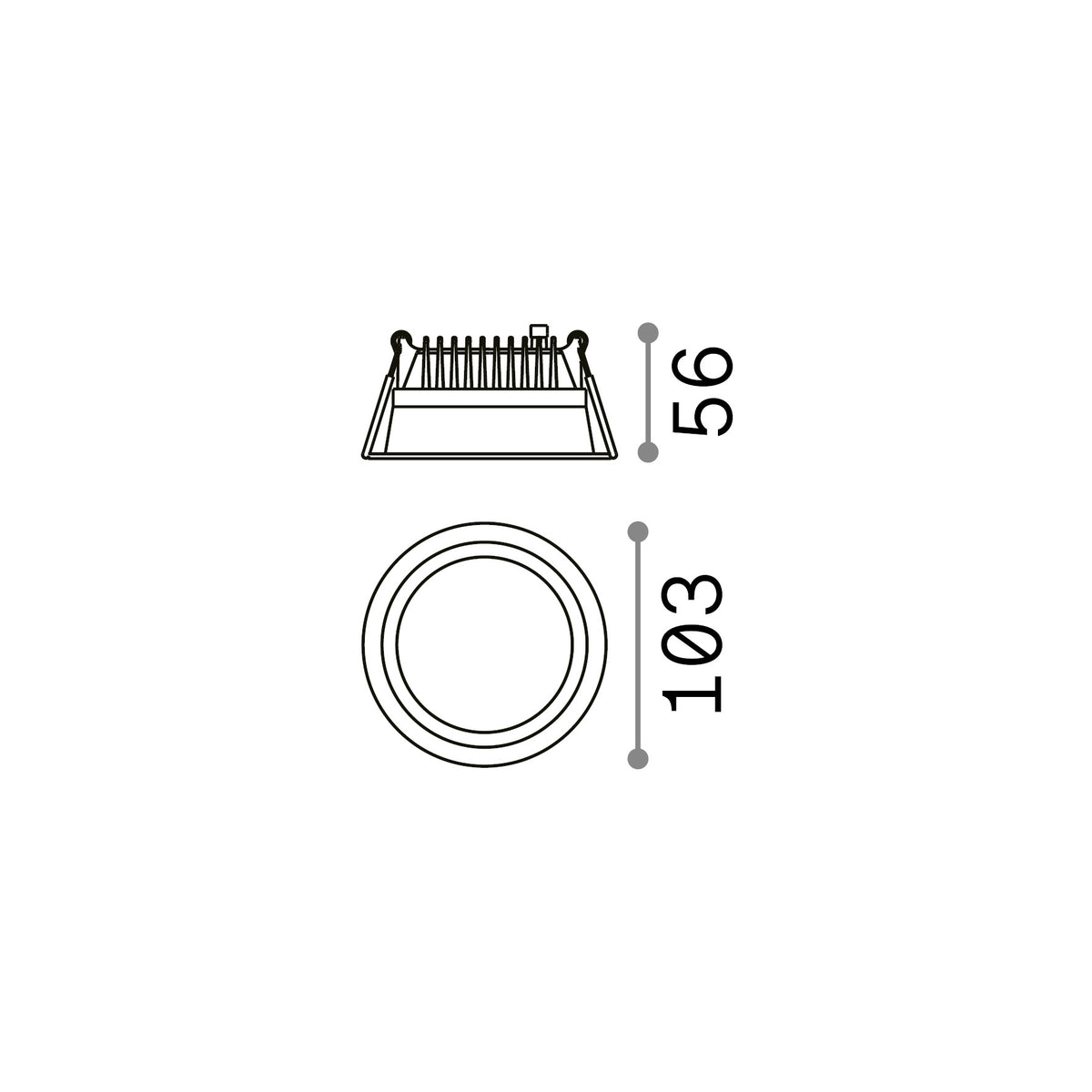 Spot încastrat Deep FI 10W 4000K – desen tehnic cu dimensiuni