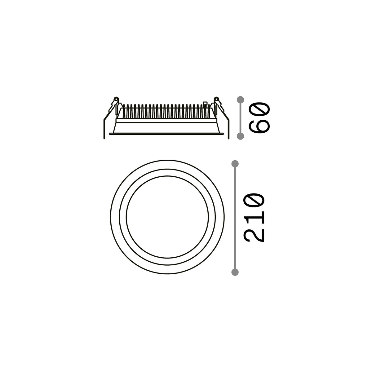 Spot încastrat Deep FI 30W 4000K – desen tehnic cu dimensiuni