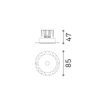 Spot încastrat Infinity FI fără ramă 7W 3000K, alb – desen tehnic cu dimensiuni
