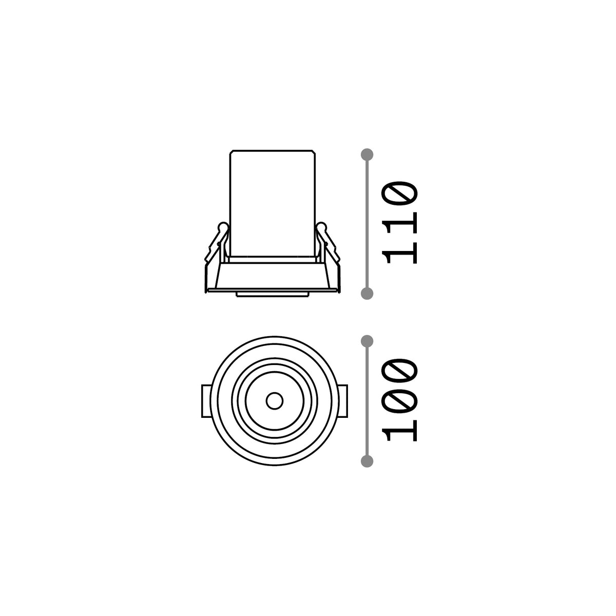 Spot încastrat Nova FI 12W 3000K, alb – desen tehnic cu dimensiuni