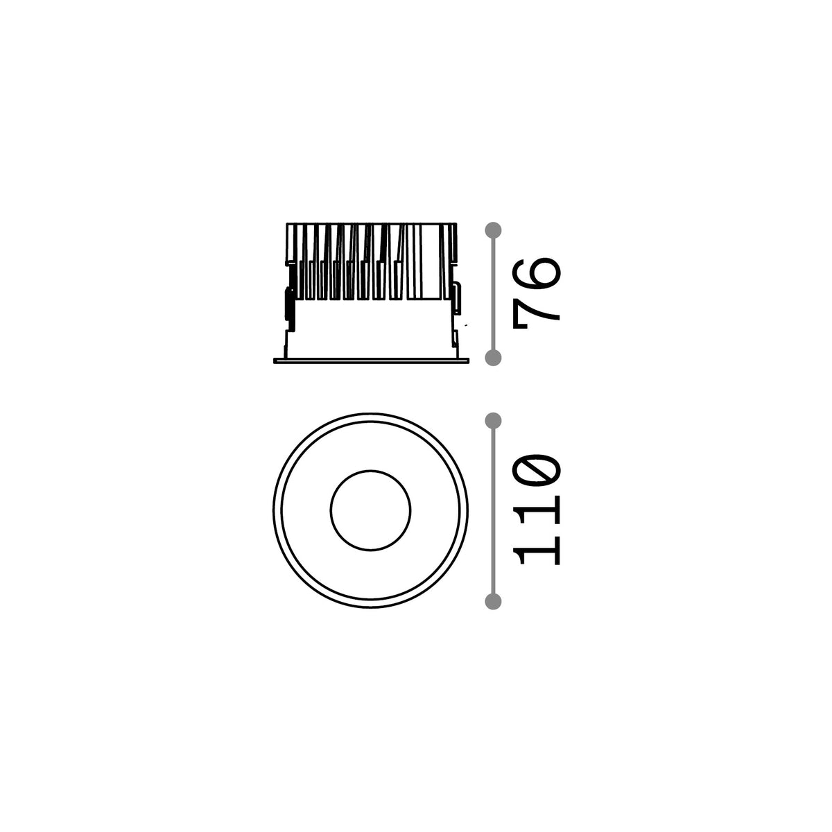 Spot încastrat Off FI 15W 3000K, negru – desen tehnic cu dimensiuni