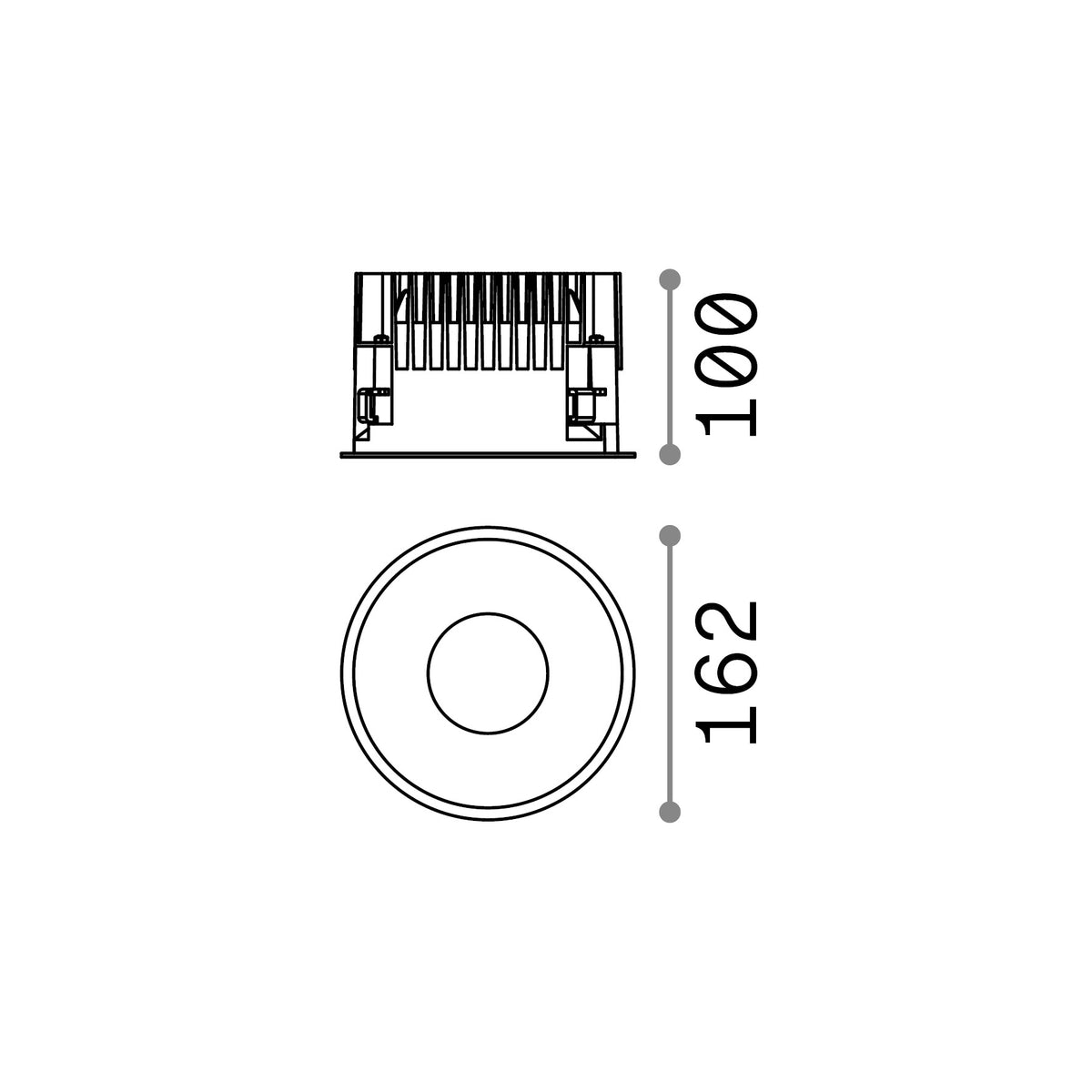 Spot încastrat Off FI 28W 3000K, alb – desen tehnic cu dimensiuni
