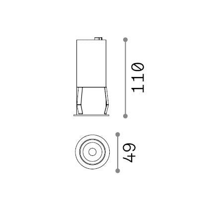 Spot încastrat Quark FI 12W 3000K, negru – desen tehnic cu dimensiuni