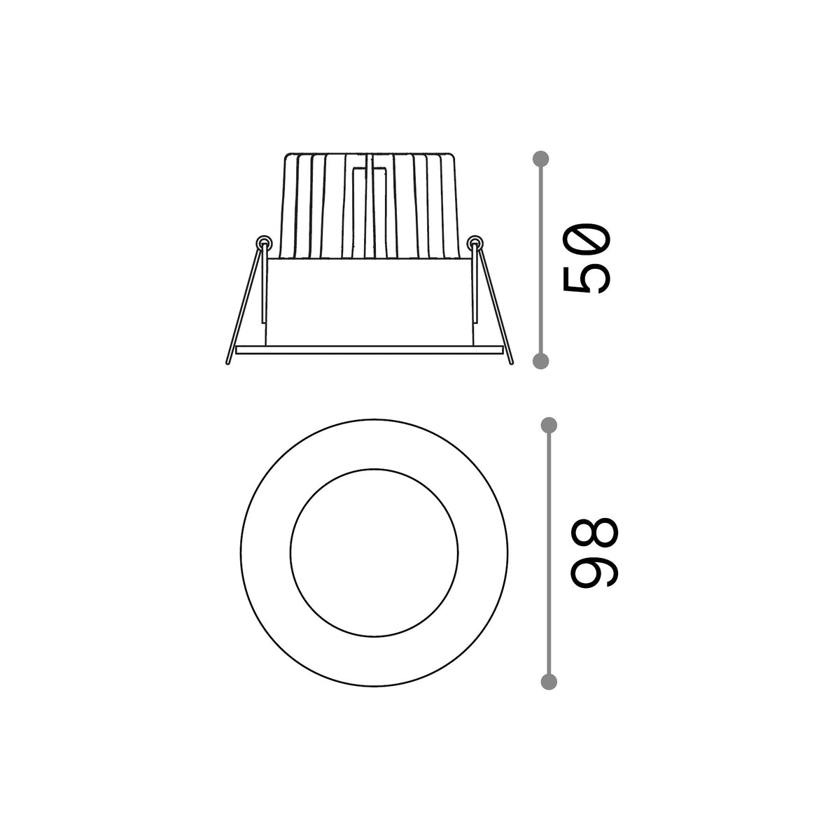 Spot încastrat Room-65 FI rotund, alb – desen tehnic cu dimensiuni
