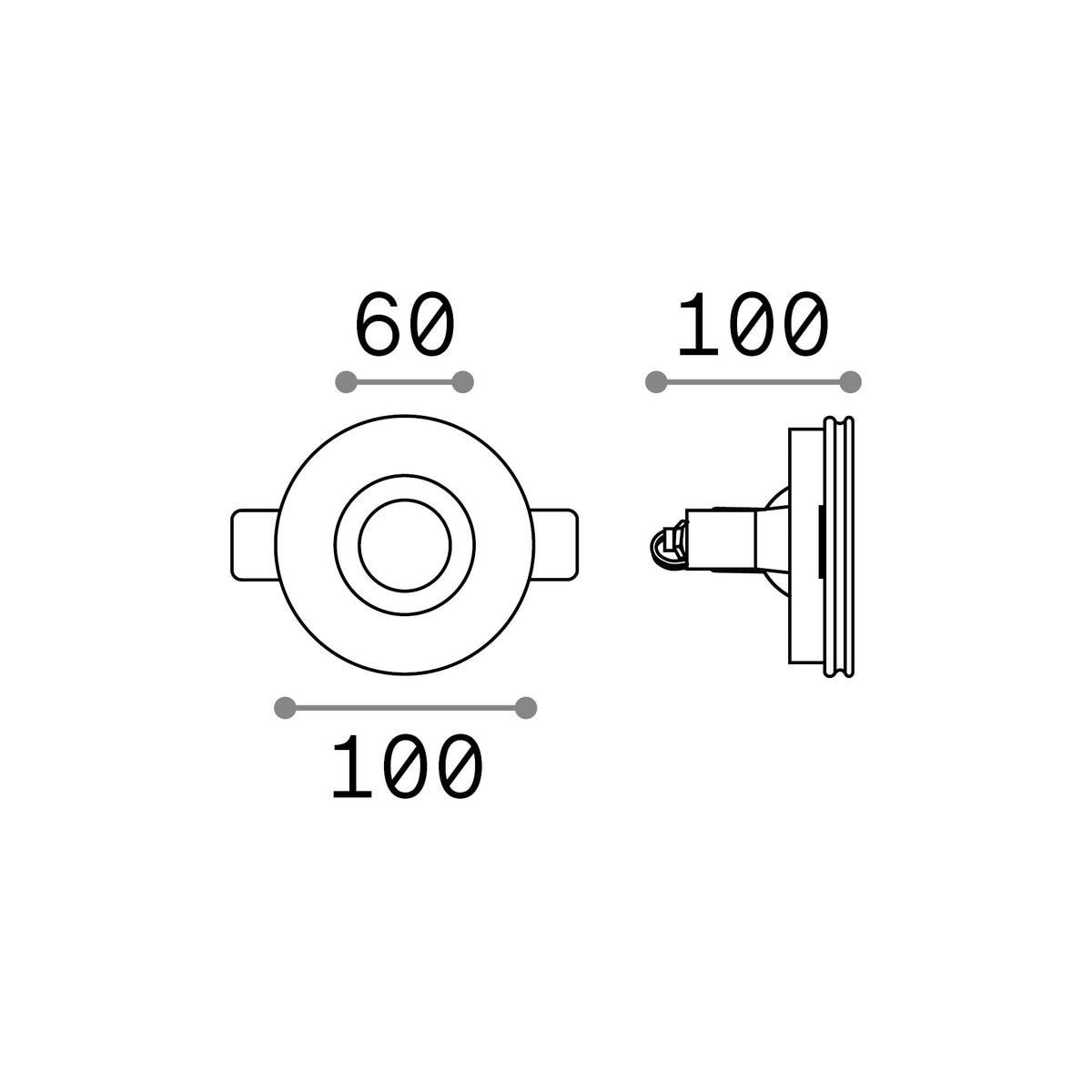 Spot încastrat Samba FI D60 rotund – desen tehnic cu dimensiuni