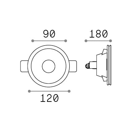 Spot încastrat Samba FI D90 rotund – desen tehnic cu dimensiuni