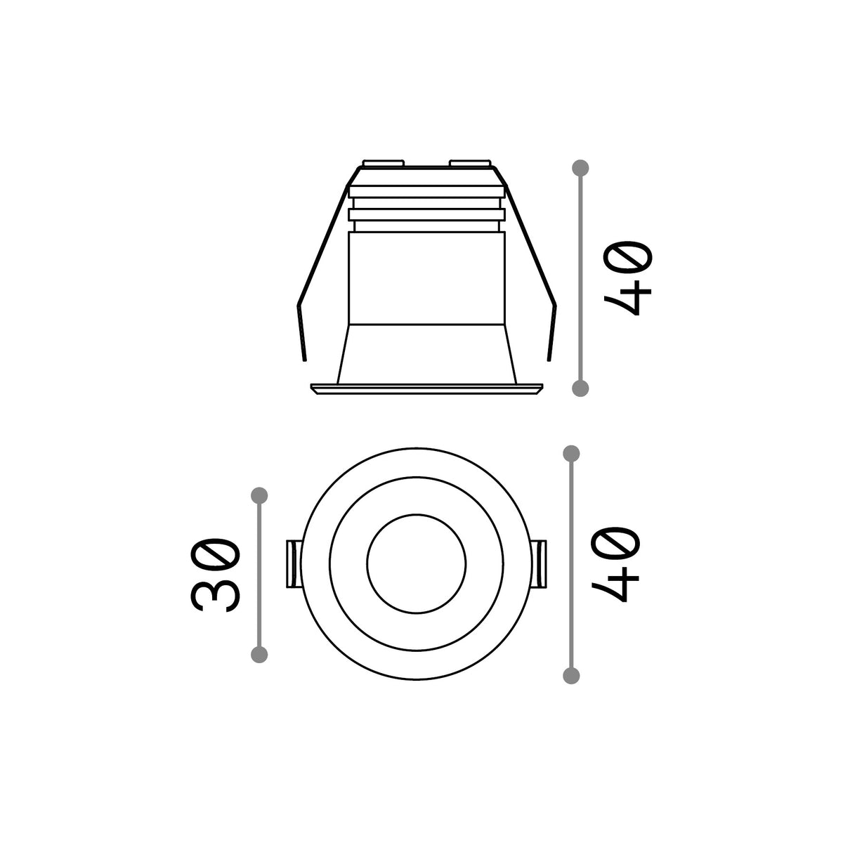 Spot încastrat Virus FI, alb – desen tehnic cu dimensiuni