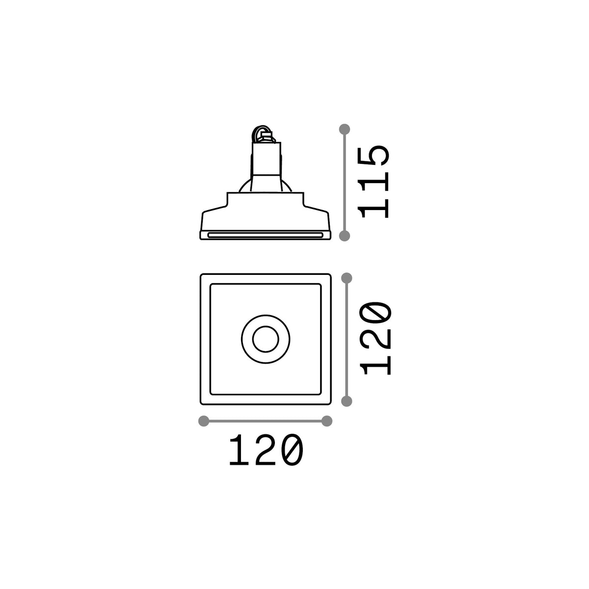 Spot încastrat Zephyr FI D12 – desen tehnic cu dimensiuni