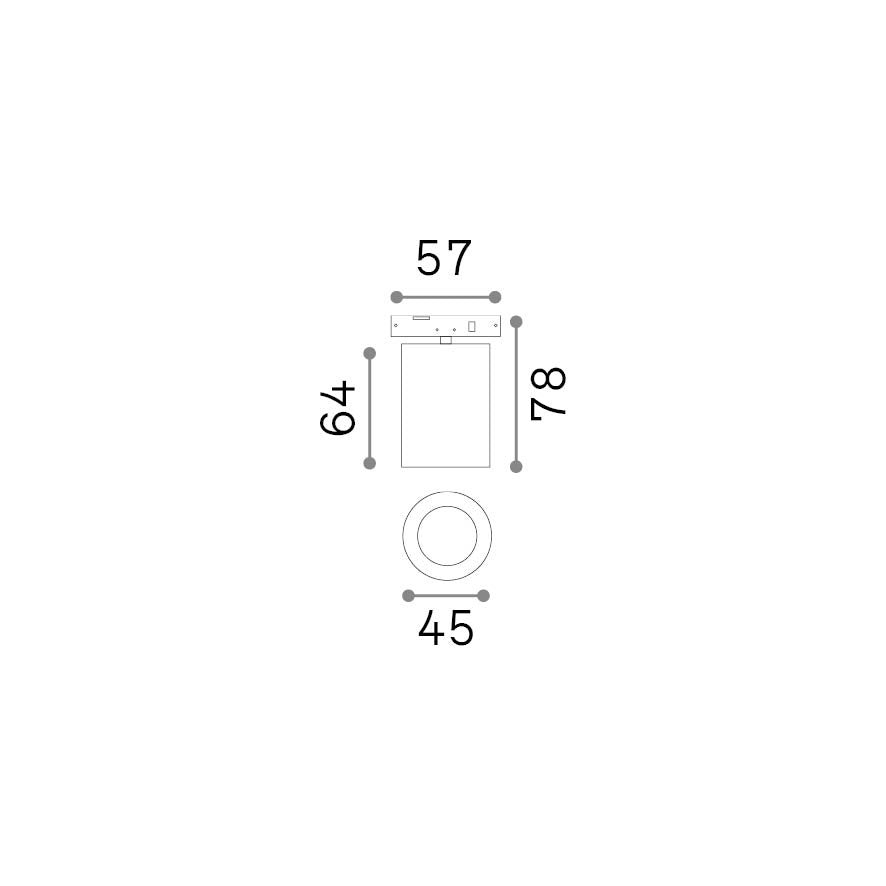 Spot pe șină Deva 8W 4000K, negru – desen tehnic cu dimensiuni