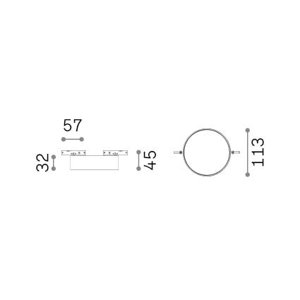 Spot pe șină Deva disc 10W 3000K, negru – desen tehnic cu dimensiuni