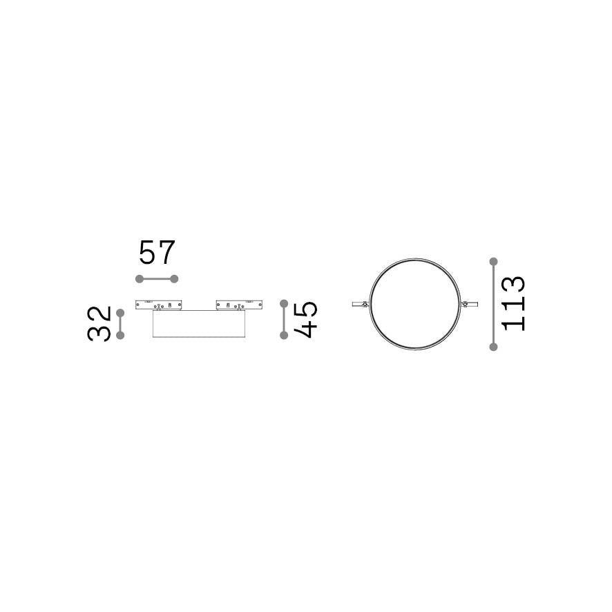 Spot pe șină Deva disc 10W 4000K, negru – desen tehnic cu dimensiuni