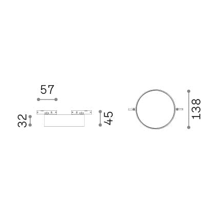 Spot pe șină Deva disc 15W 3000K, negru – desen tehnic cu dimensiuni