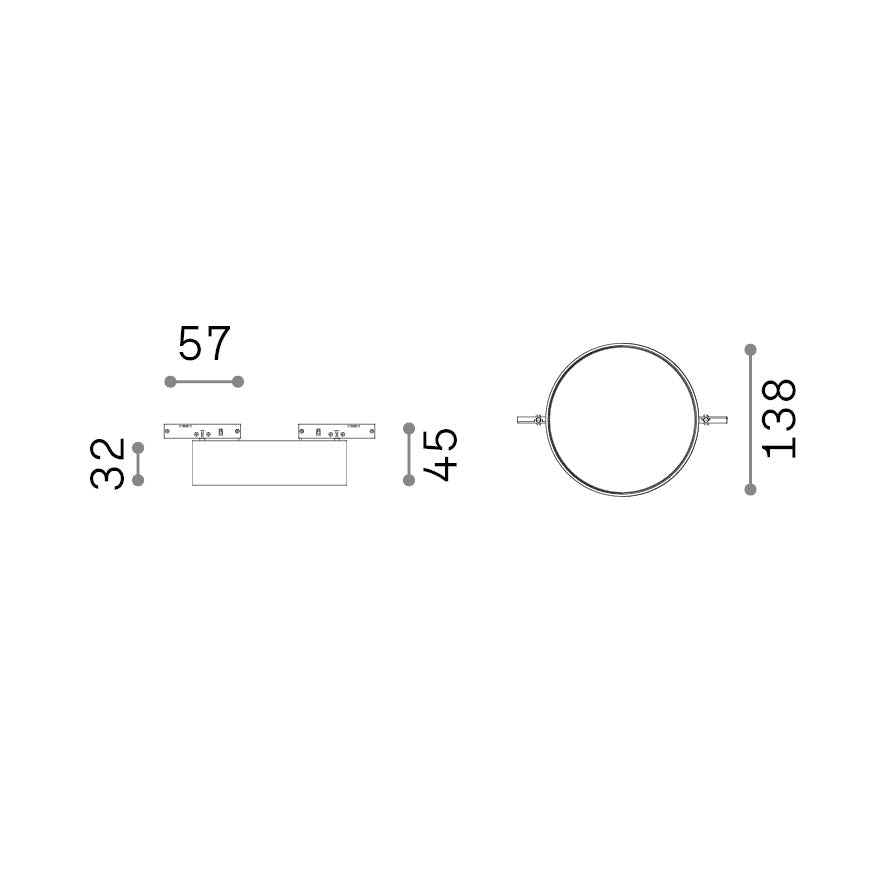 Spot pe șină Deva disc 15W 4000K, negru – desen tehnic cu dimensiuni