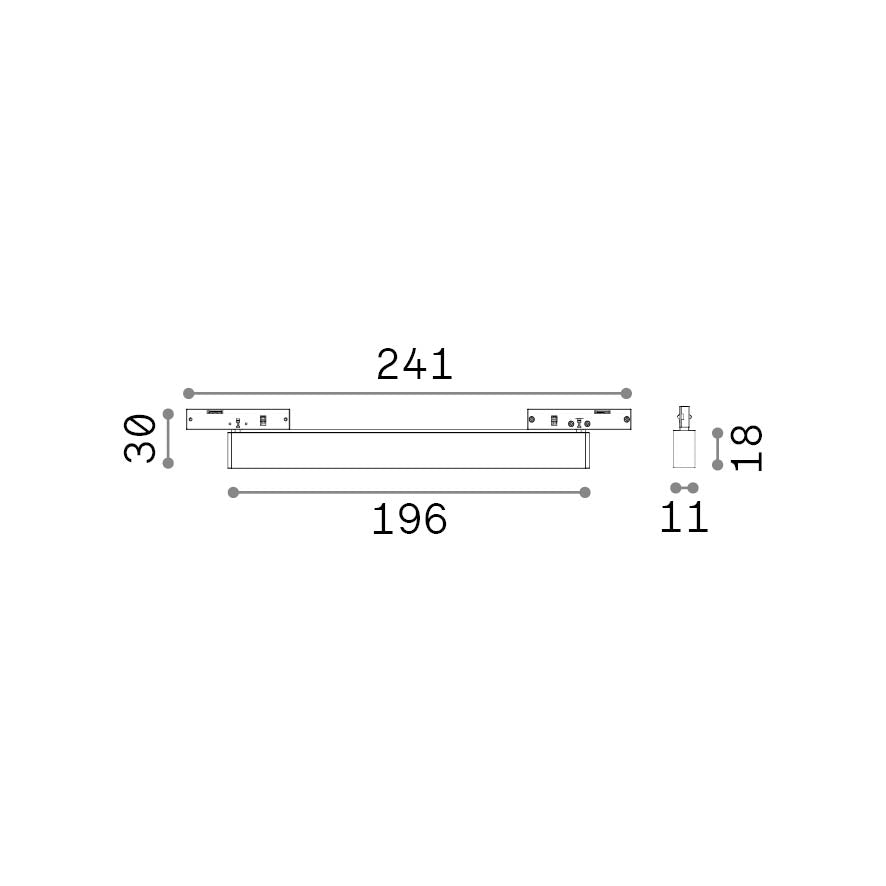 Spot pe șină Deva fascicul concentrat 10W 4000K, negru – desen tehnic cu dimensiuni