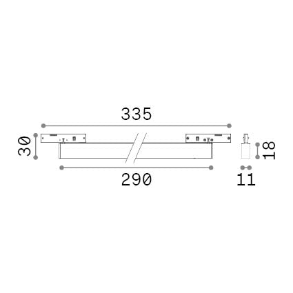 Spot pe șină Deva fascicul concentrat 14W 3000K, negru – desen tehnic cu dimensiuni