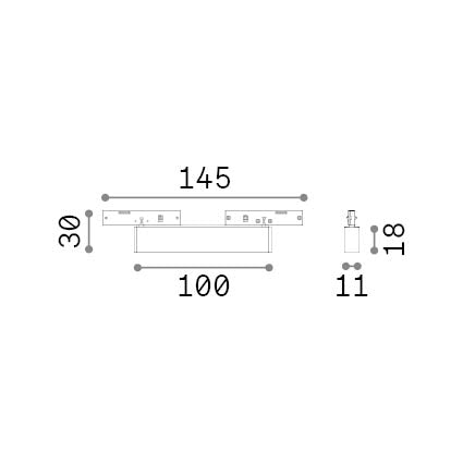 Spot pe șină Deva fascicul concentrat 5W 3000K, negru – desen tehnic cu dimensiuni