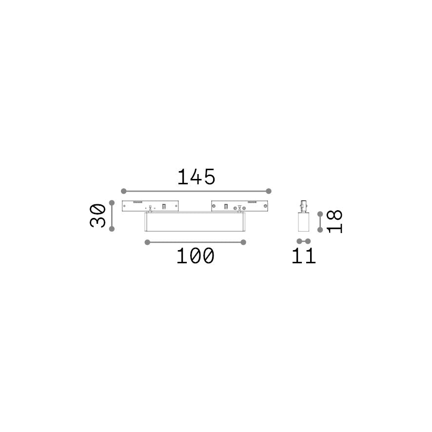 Spot pe șină Deva fascicul concentrat 5W 4000K, negru – desen tehnic cu dimensiuni