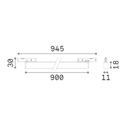 Spot pe șină Deva fascicul larg exterior 21W 3000K, negru – desen tehnic cu dimensiuni
