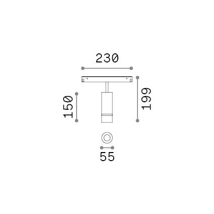 Spot pe șină Ego 10W 20°-40° zoom 3000K On-Off, negru – desen tehnic cu dimensiuni
