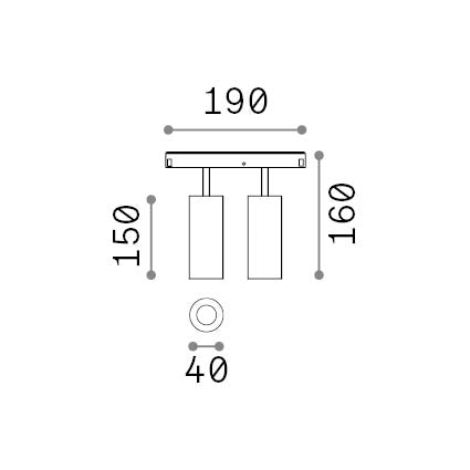 Spot pe șină Ego dublu 24W 3000K DALI, alb – desen tehnic cu dimensiuni