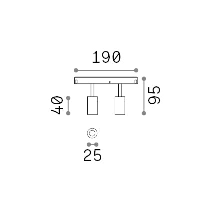 Spot pe șină Ego dublu 5W 3000K 1-10V, negru – desen tehnic cu dimensiuni