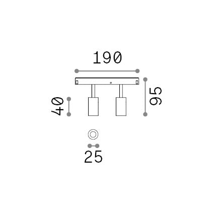 Spot pe șină Ego dublu 5W 3000K DALI, alb – desen tehnic cu dimensiuni