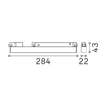 Spot pe șină Ego fascicul concentrat 13W 2700K On-Off, negru – desen tehnic cu dimensiuni