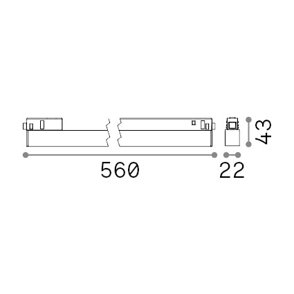 Spot pe șină Ego fascicul larg 13W 3000K 1-10V, negru – desen tehnic cu dimensiuni