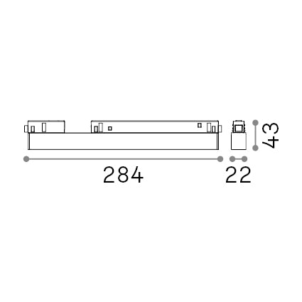 Spot pe șină Ego fascicul larg 7W 3000K 1-10V, alb – desen tehnic cu dimensiuni