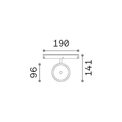 Spot pe șină Ego plat simplu 9W 3000K On-Off, negru – desen tehnic cu dimensiuni
